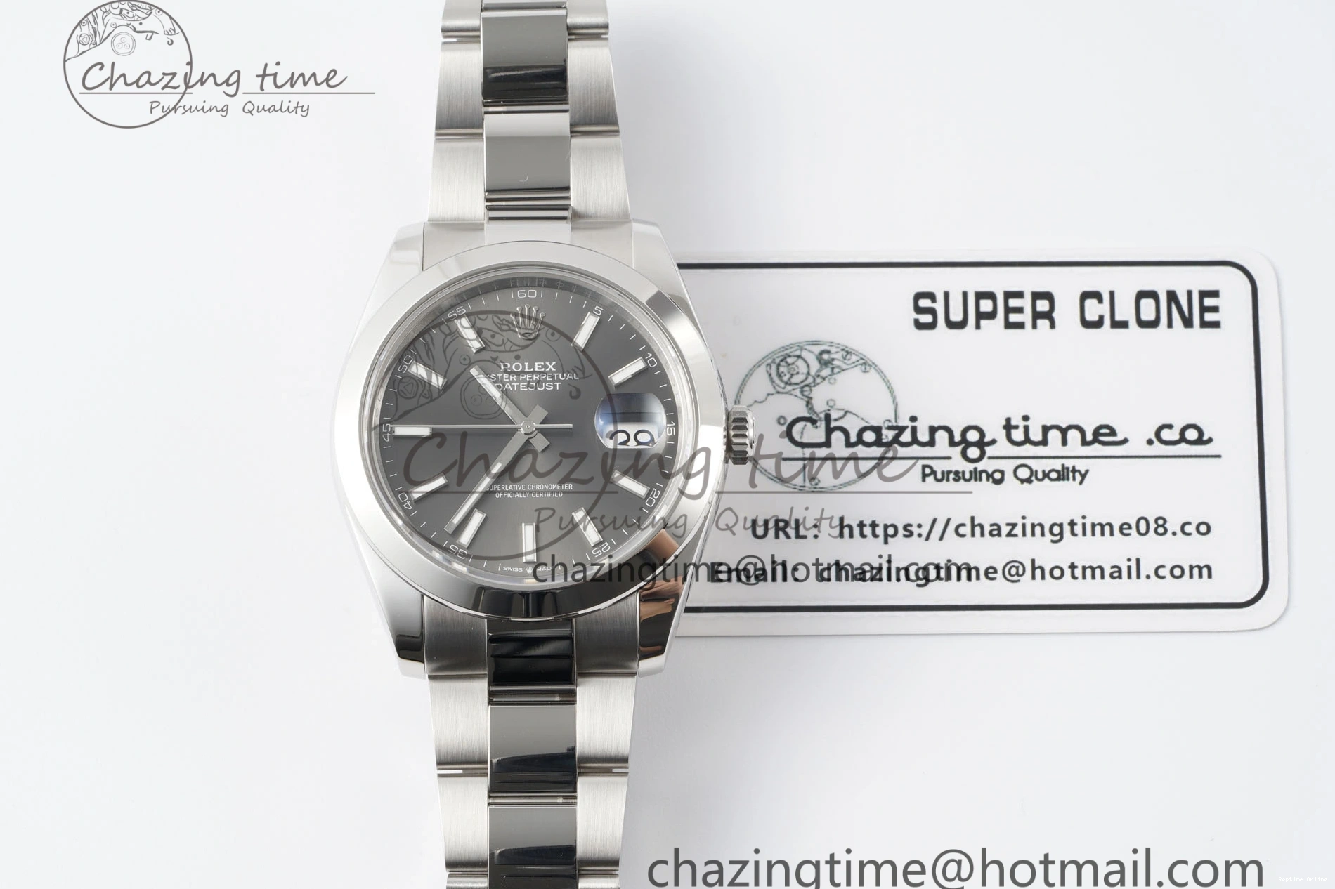 0107 Sophisticated DateJust 41 SS Polished Bezel KING 1:1 Best Edition 904L Steel Gray Stick Dial on Oyster Bracelet VR 2162